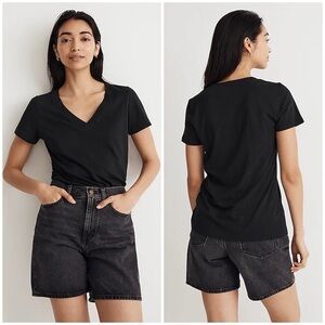 Madewell Whisper Cotton V-Neck Tee Shirt in True Black Size XS NWT
